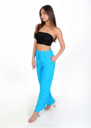 Yüksek Bel Bağlamalı Rahat Kesim Pantolon – Turkuaz