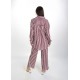 Kadın Oversize Gömlek Pantolon Takım - Bordo Beyaz Çizgili Günlük Giyim 38-44 Beden