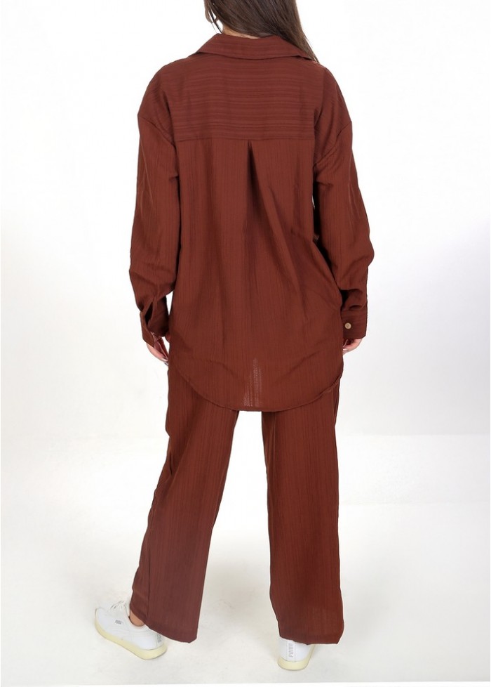 Kadın Luna Oversize Gömlek Pantolon Takım - Acı Kahve 38-44 Beden