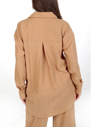 Kadın Luna Oversize Gömlek Pantolon Takım - Camel 38-44 Beden