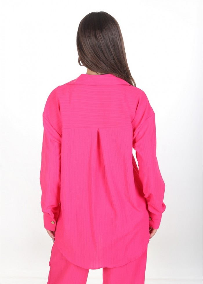 Kadın Luna Oversize Gömlek Pantolon Takım - Fuşya 38-44 Beden