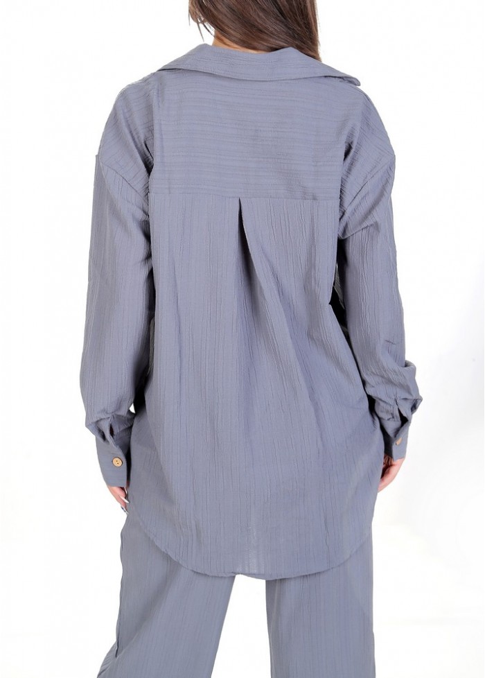 Kadın Luna Oversize Gömlek Pantolon Takım - Füme 38-44 Beden
