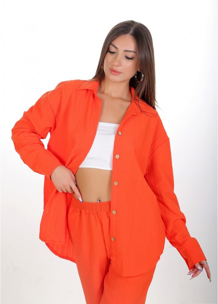 Kadın Luna Oversize Gömlek Pantolon Takım - Turuncu 38-44 Beden