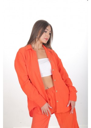 Kadın Luna Oversize Gömlek Pantolon Takım - Turuncu 38-44 Beden