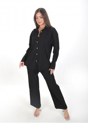 Kadın Luna Oversize Gömlek Pantolon Takım - Siyah 38-44 Beden