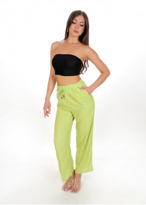 Yüksek Bel Bağlamalı Rahat Kesim Pantolon – Y.Yeşil