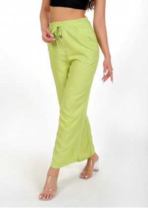 Yüksek Bel Bağlamalı Rahat Kesim Pantolon – Y.Yeşil