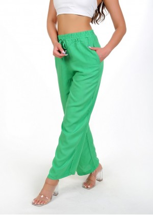 Yüksek Bel Bağlamalı Rahat Kesim Pantolon – Zümrüt yeşil