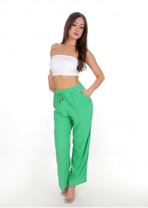 Yüksek Bel Bağlamalı Rahat Kesim Pantolon – Zümrüt yeşil