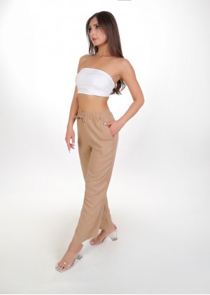 Yüksek Bel Bağlamalı Rahat Kesim Pantolon – Bisküvi