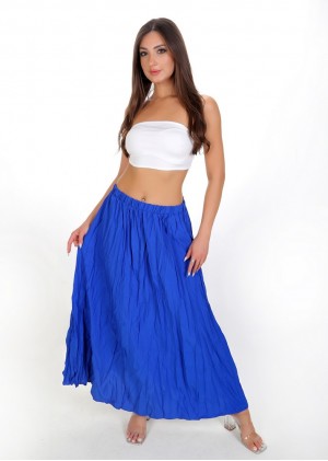 Kadın Mavi Kırışık Dokulu Lastikli Maxi Etek