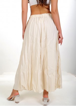 Kadın Ekru Kırışık Dokulu Lastikli Maxi Etek