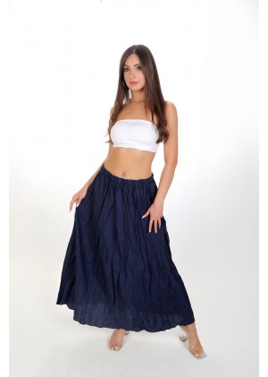 Kadın Lacivert Kırışık Dokulu Lastikli Maxi Etek