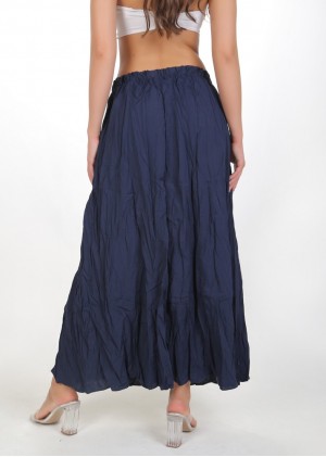 Kadın Lacivert Kırışık Dokulu Lastikli Maxi Etek