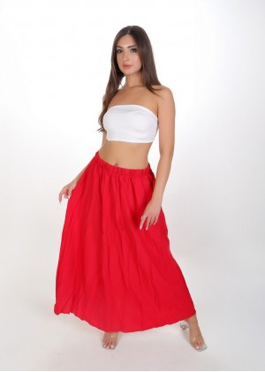 Kadın Kırmız Kırışık Dokulu Lastikli Maxi Etek