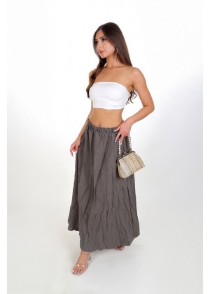 Kadın Koyu gri Kırışık Dokulu Lastikli Maxi Etek