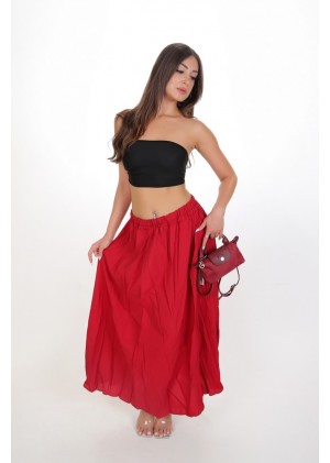 Kadın Bordo Kırışık Dokulu Lastikli Maxi Etek