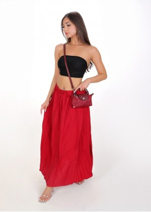 Kadın Bordo Kırışık Dokulu Lastikli Maxi Etek