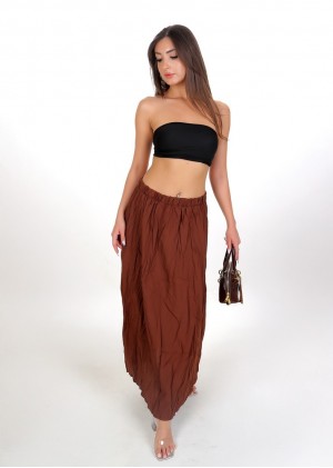 Kadın Kahve Kırışık Dokulu Lastikli Maxi Etek