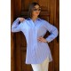 Oversize Çizgili Poplin Gömlek - Bebe Mavisi 