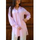 Oversize Çizgili Poplin Gömlek - Pudra 