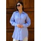 Kadın Oversize İnce Çizgili Poplin Gömlek – Bebe Mavi
