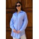 Kadın Oversize İnce Çizgili Poplin Gömlek – Bebe Mavi