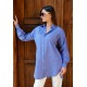 Kadın Oversize İnce Çizgili Poplin Gömlek – Saks Mavisi
