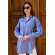 Kadın Oversize İnce Çizgili Poplin Gömlek – Saks Mavisi