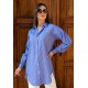 Kadın Oversize İnce Çizgili Poplin Gömlek – Saks Mavisi