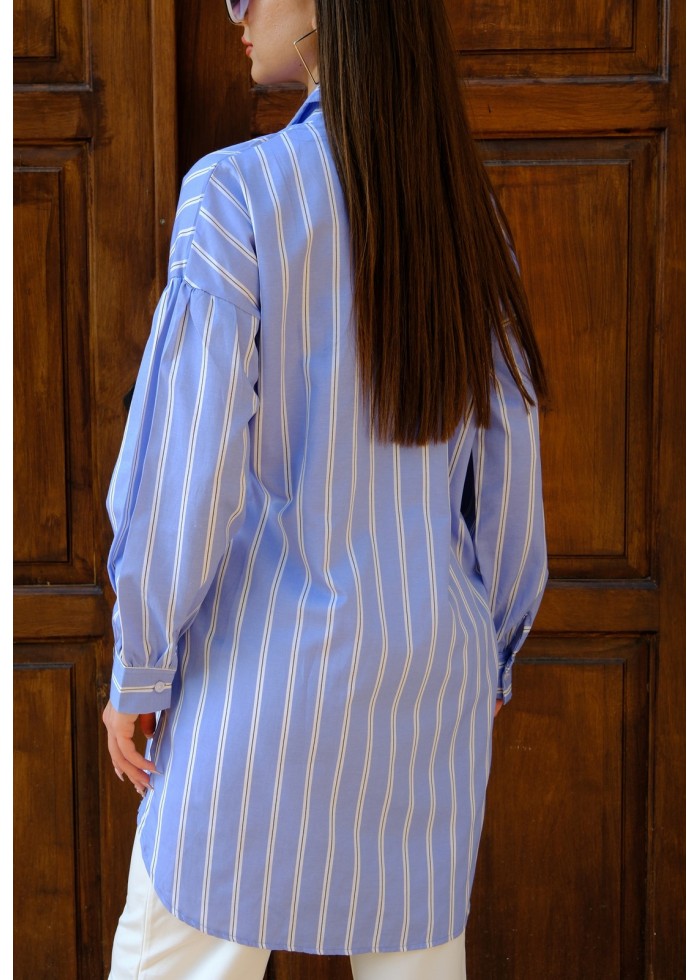 Kadın Oversize Kalın Çizgili Poplin Gömlek – Bebe Mavi