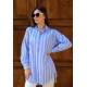Kadın Oversize Kalın Çizgili Poplin Gömlek – Bebe Mavi