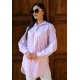 Kadın Oversize Kalın Çizgili Poplin Gömlek – Pudra