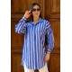 Kadın Oversize Kalın Çizgili Poplin Gömlek – Saks Mavisi