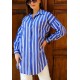 Kadın Oversize Kalın Çizgili Poplin Gömlek – Saks Mavisi