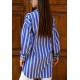 Kadın Oversize Kalın Çizgili Poplin Gömlek – Saks Mavisi
