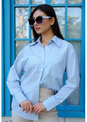 İnce Çizgili Pamuk Gömlek – Bebe Mavisi