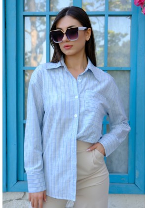 İnce Çizgili Pamuk Gömlek – Bebe Mavisi