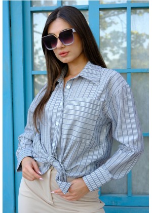 İnce Çizgili Pamuk Gömlek – Lacivert