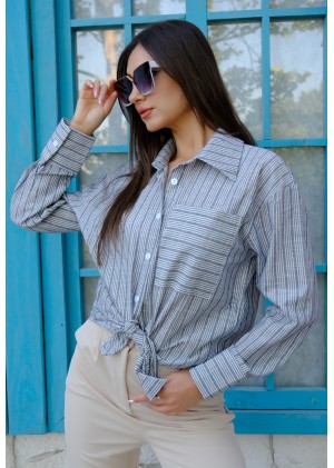 İnce Çizgili Pamuk Gömlek – Lacivert