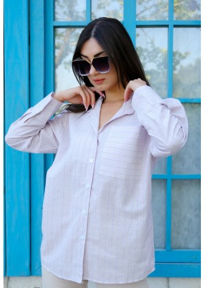 İnce Çizgili Pamuk Gömlek – Lila