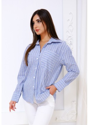 İnce Çizgili Pamuk Gömlek – Saks