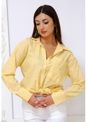 İnce Çizgili Pamuk Gömlek – Sarı