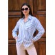 Oversize Kalın Çizgili Pamuk Gömlek – Saks