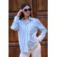 Oversize Kalın Çizgili Pamuk Gömlek – Saks