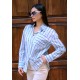 Oversize Kalın Çizgili Pamuk Gömlek – Saks