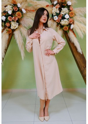 Kadın Soft Touch Düğmeli Uzun Elbise – Bej