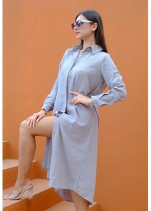 Kadın Soft Touch Düğmeli Uzun Elbise – Gri