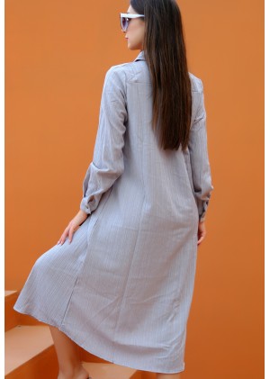 Kadın Soft Touch Düğmeli Uzun Elbise – Gri