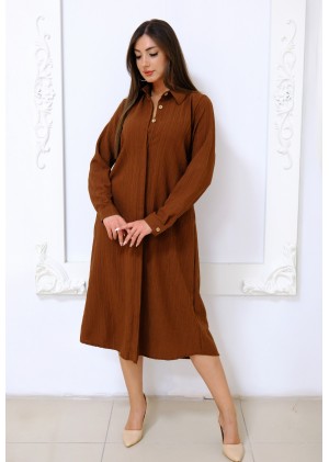 Kadın Soft Touch Düğmeli Uzun Elbise – Kahverengi